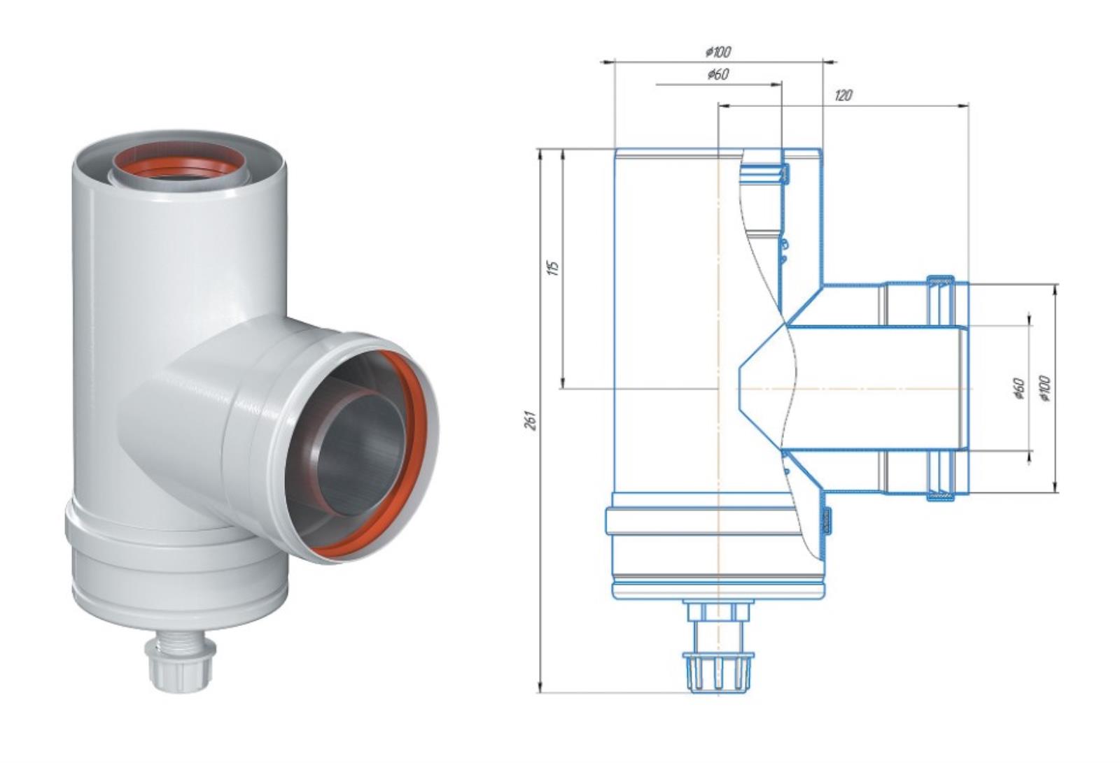 Конденсатоcборник Т-образный D 60/100 штуцер 1/2" KRATS (TR.6060)