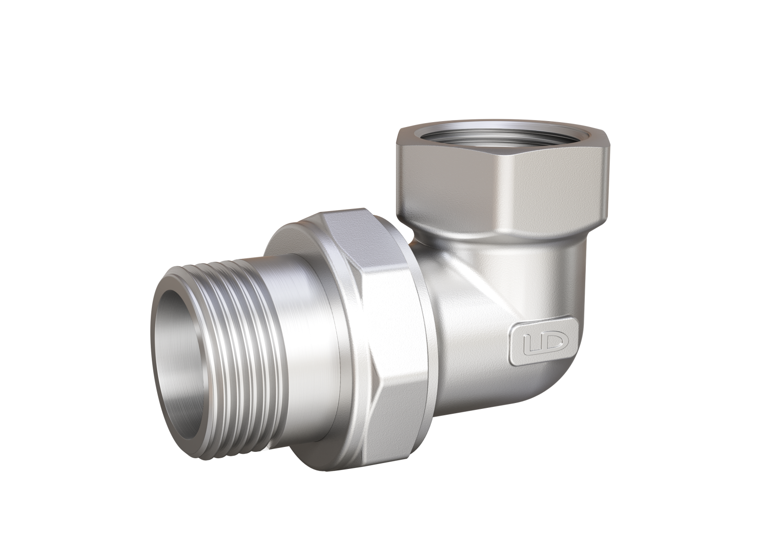 Сгон разъемный угловой (американка) DN20 (3/4") ВР/НР латунь никель "LD Pride" LD.67.534.20