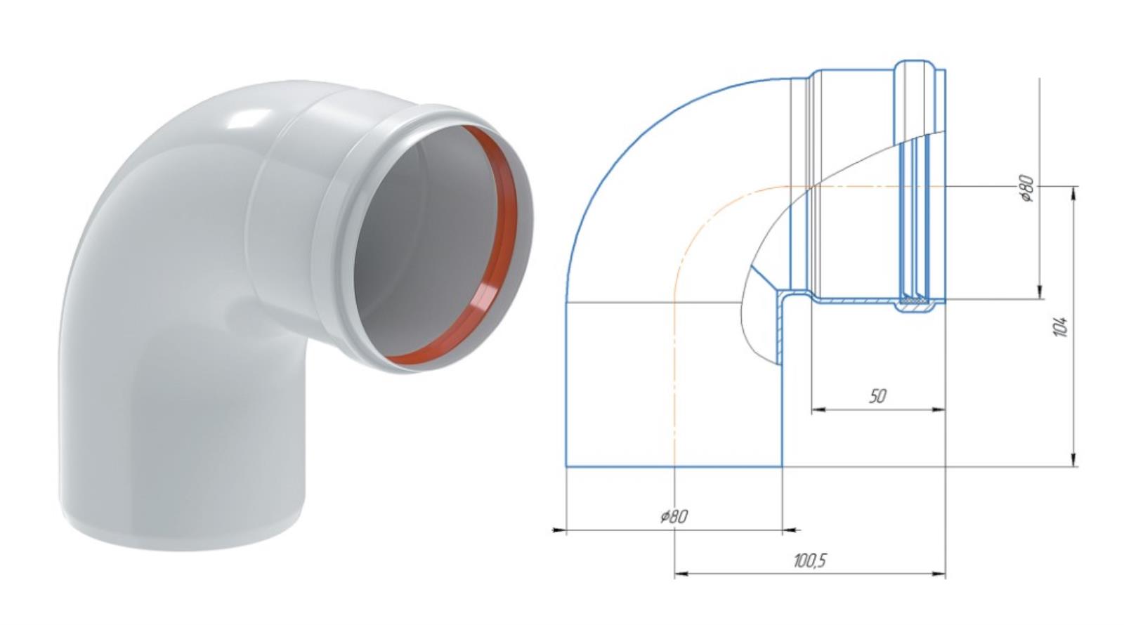 Отвод KRATS D 80 угол 90гр. PK80-90L