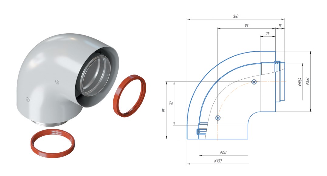 Колено стартовое универсальное (без комплектующих) 60/100-90гр. KRATS (K-00)