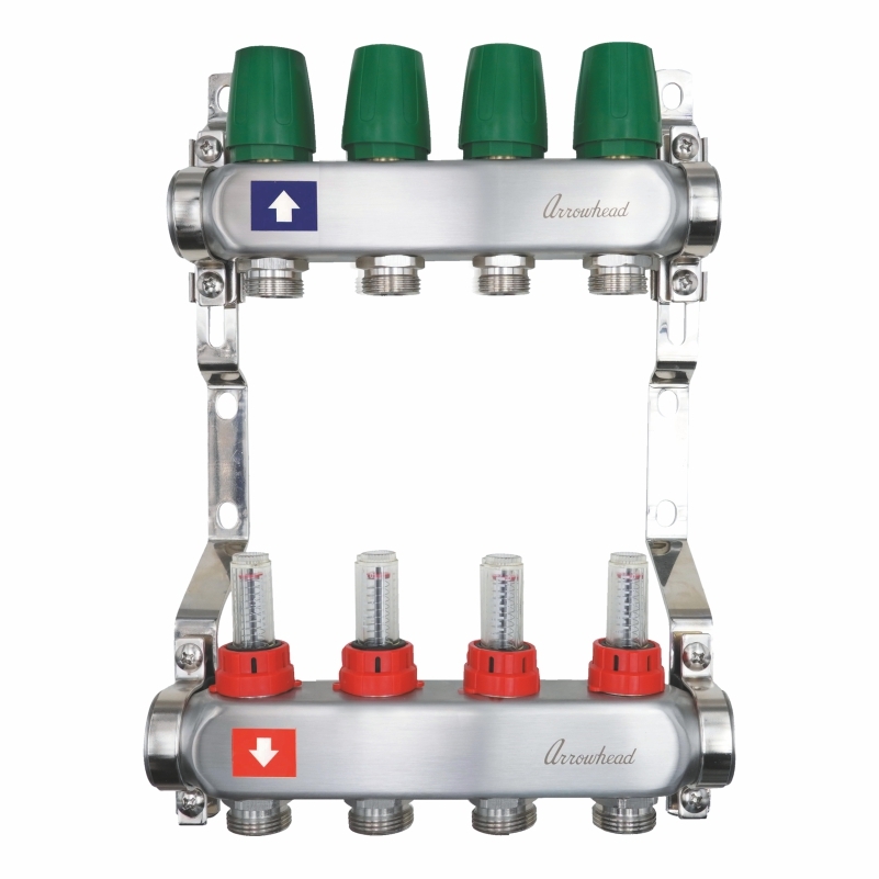 Коллекторная группа (нерж. сталь) с расходомерами 1"х3/4", 4 выхода (с рег.кроншт.) ARROWHEAD (CS-500-04)