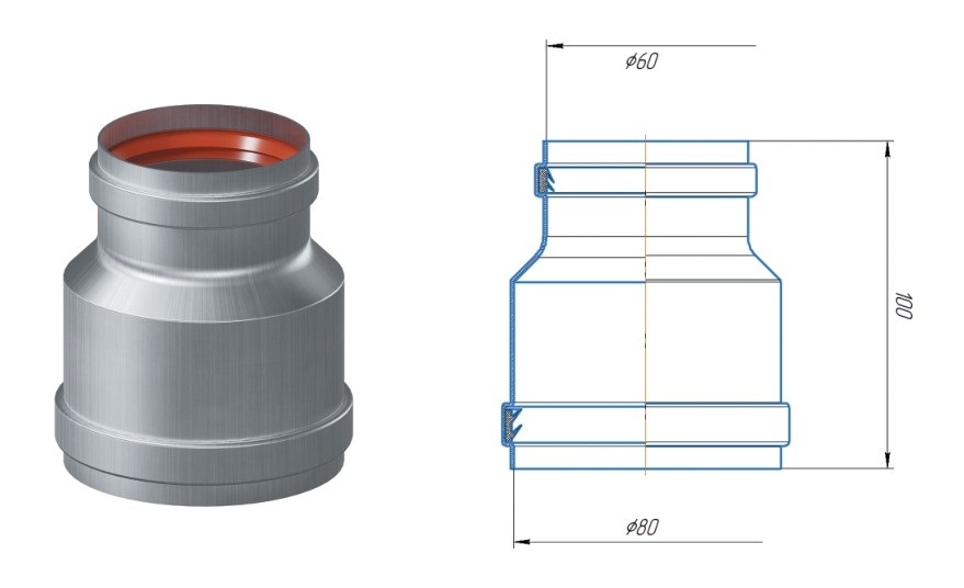 Адаптер соединительный с D60 на D80 KRATS (AMM60-80)