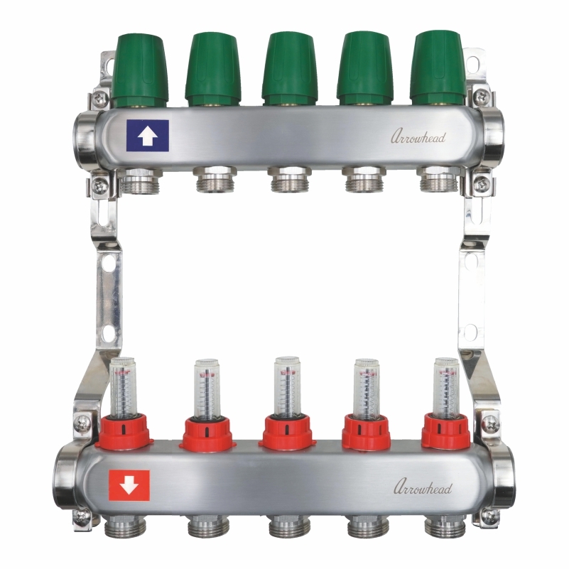 Коллекторная группа (нерж. сталь) с расходомерами 1"х3/4", 5 выходов (с рег.кроншт.) ARROWHEAD (CS-500-05)