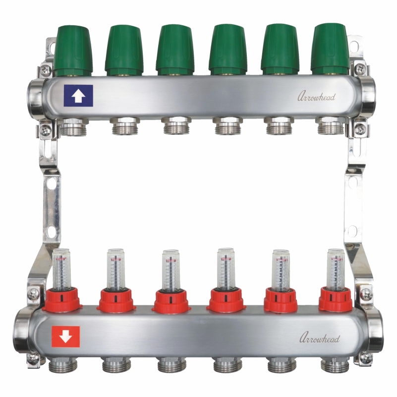 Коллекторная группа (нерж. сталь) с расходомерами 1"х3/4", 6 выходов (с рег.кроншт.) ARROWHEAD (CS-500-06)