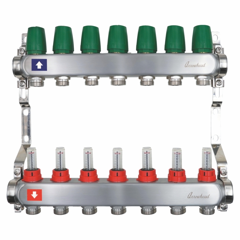 Коллекторная группа (нерж. сталь) с расходомерами 1"х3/4", 7 выходов (с рег.кроншт.) ARROWHEAD (CS-500-07)