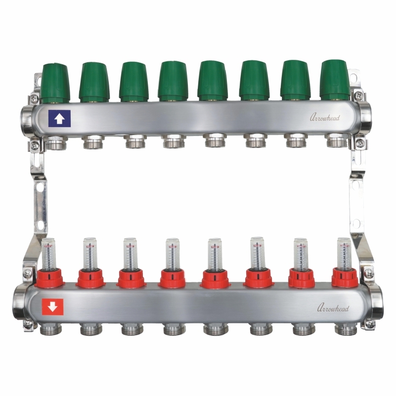 Коллекторная группа (нерж. сталь) с расходомерами 1"х3/4", 8 выходов (с рег.кроншт.) ARROWHEAD (CS-500-08)