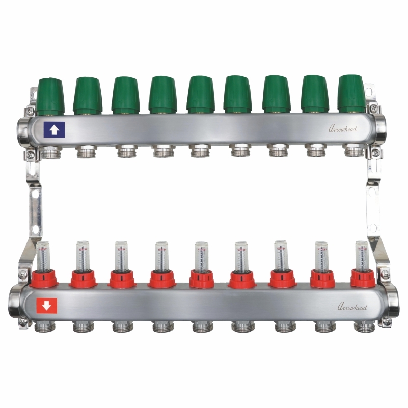 Коллекторная группа (нерж. сталь) с расходомерами 1"х3/4", 9 выходов (с рег.кроншт.) ARROWHEAD (CS-500-09)