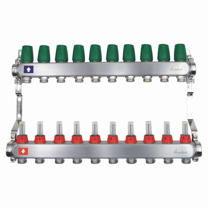 Коллекторная группа (нерж. сталь) с расходомерами 1"х3/4", 10 выходов (с рег.кроншт.) ARROWHEAD (CS-500-10)