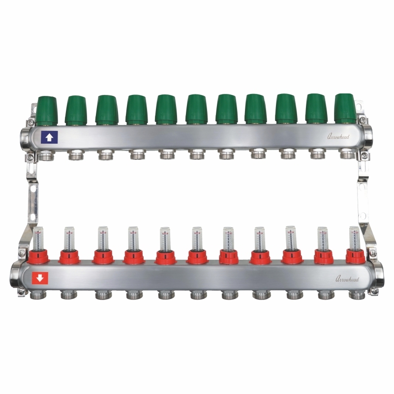 Коллекторная группа (нерж. сталь) с расходомерами 1"х3/4", 11 выходов (с рег.кроншт.) ARROWHEAD (CS-500-11)