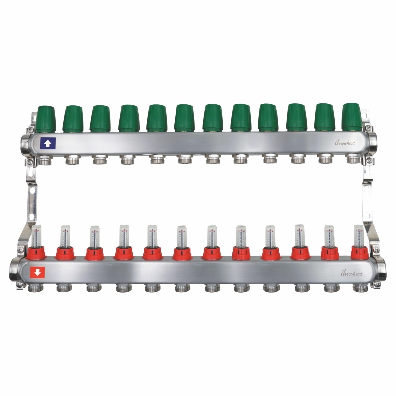 Коллекторная группа (нерж. сталь) с расходомерами 1"х3/4", 12 выходов (с рег.кроншт.) ARROWHEAD (CS-500-12)