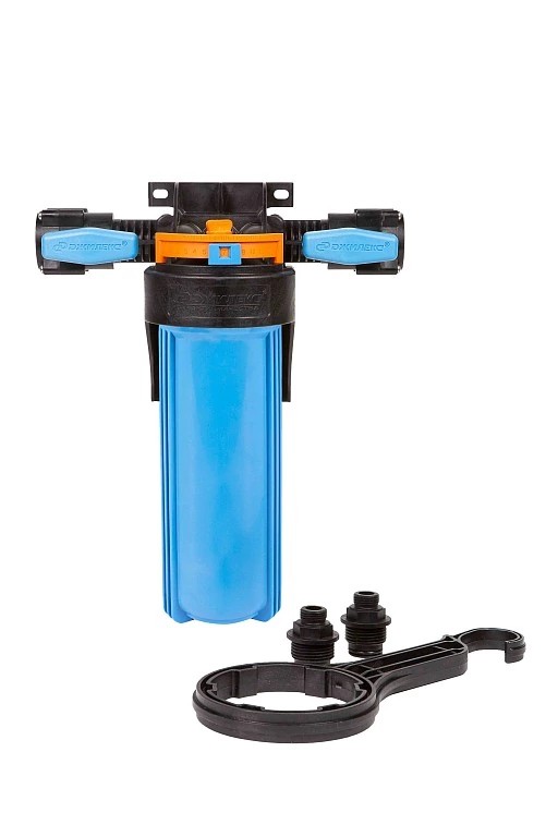 Корпус для картриджного фильтра 1 М Т Slim Line (9094) синяя колба (краны, ключ, кронштейн)