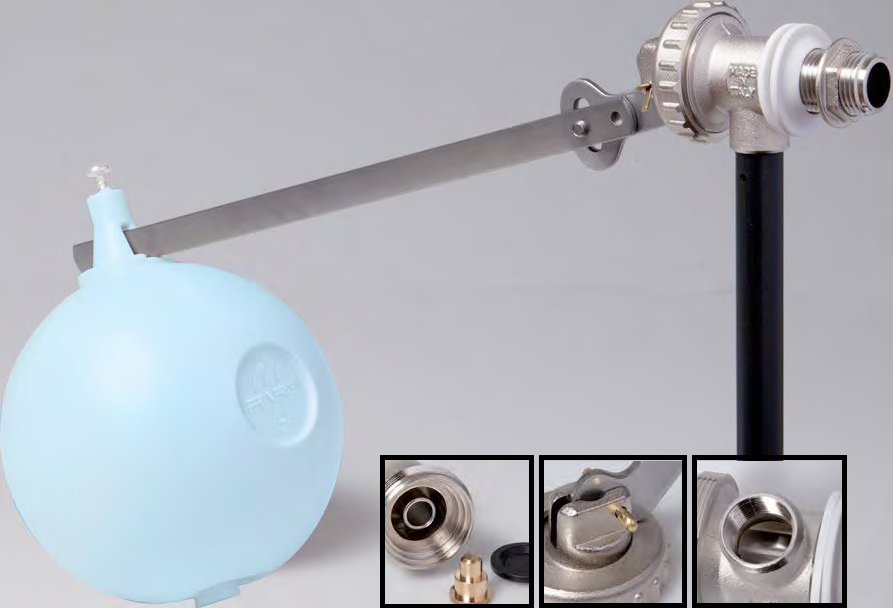 Клапан поплавковый лат. Модель 523, 1", седло нерж., 8 бар, 80*C (с прокладками, гайкой, БЕЗ шара) "FARG"