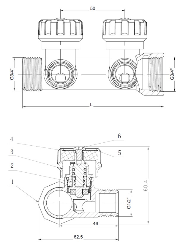 Коллектор (латунь) 3/4"x1/2"x2 выхода ARROWHEAD (CB-503-02)