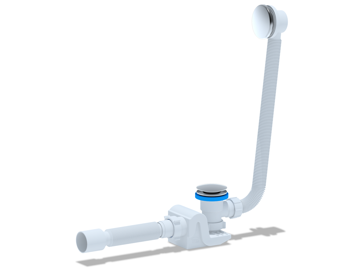 Сифон АНИ Бриг для ванны клик- клак с выпуском, с переливом, с гибкой трубой 375*40/50, (грибок-сетка) (EC655GS)