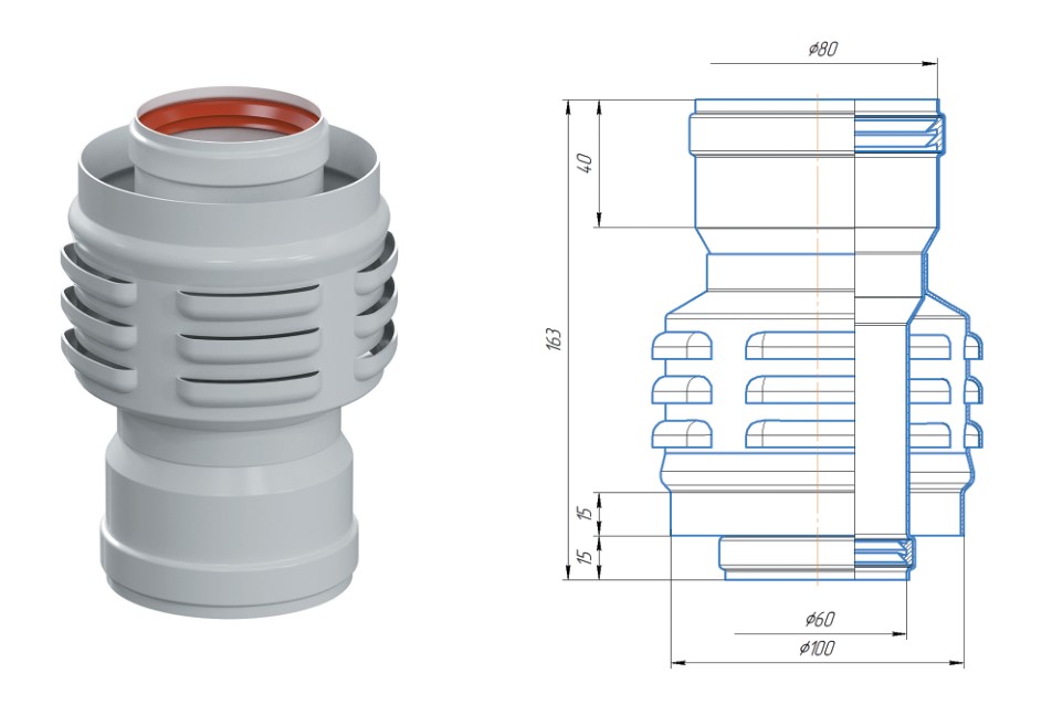 Адаптер-переход конденсационный с D60 на 80 (с забором воздуха из помещения) KRATS