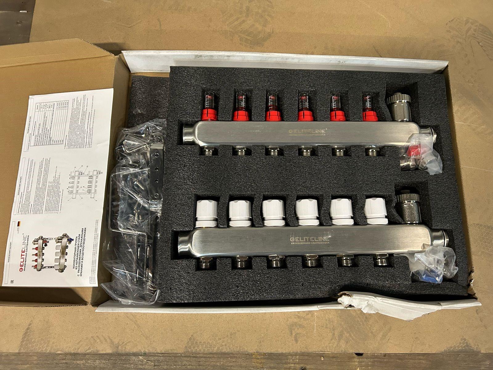 Коллекторная группа(нерж.сталь)6 вых.1x3/4"расход., дренаж.клапан, авт..воздухоотв. ELITELINE (EL-KGS002-1" х 6 WAYS)повр.упаковки